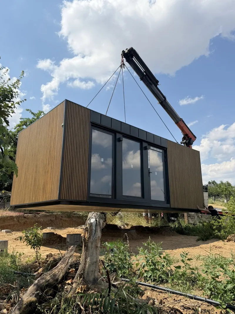 Crane installation of a finished residential module
