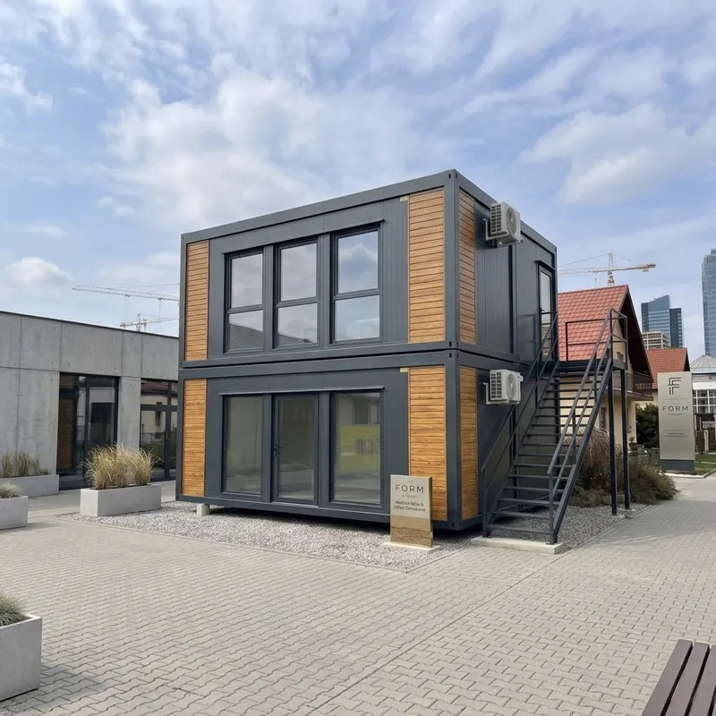 Stacked modules with an external staircase